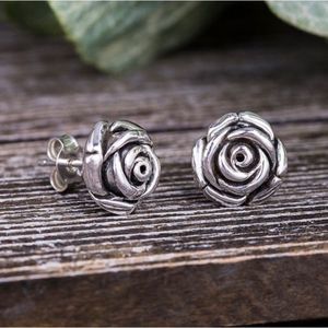 Sterling Silver Rose Stud Earrings NEW